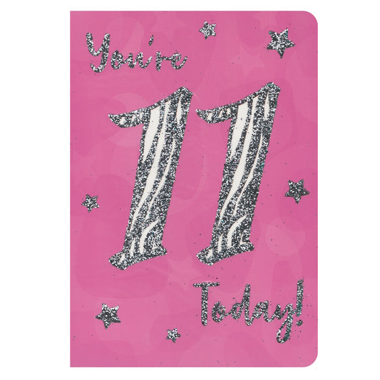 Birthday Card Age 11 Today Glitter Pink