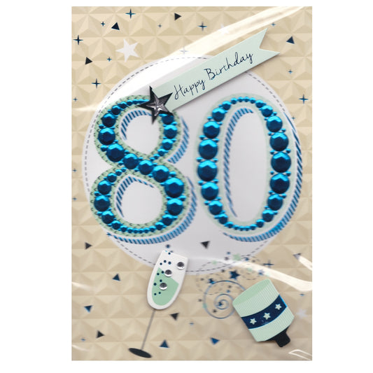 Birthday Card Age 80 Blue Diamante