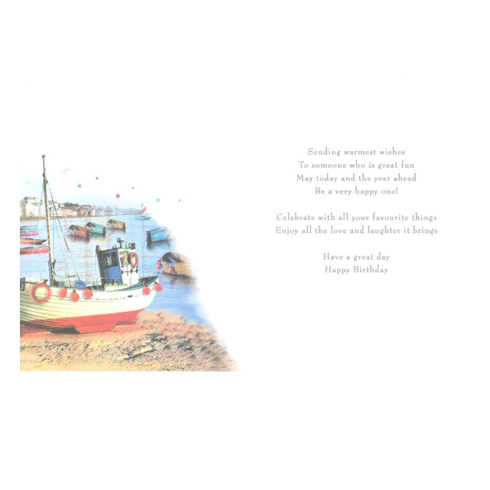 Front of this card features an illustration of many boats, with the text 'Especially for you on your Birthday'.