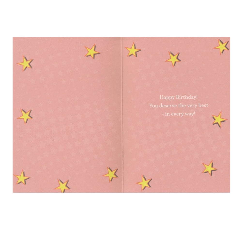 Front of this open birthday card features the text 'HAVE A BRILLIANT BIRTHDAY' on a red background with stars.