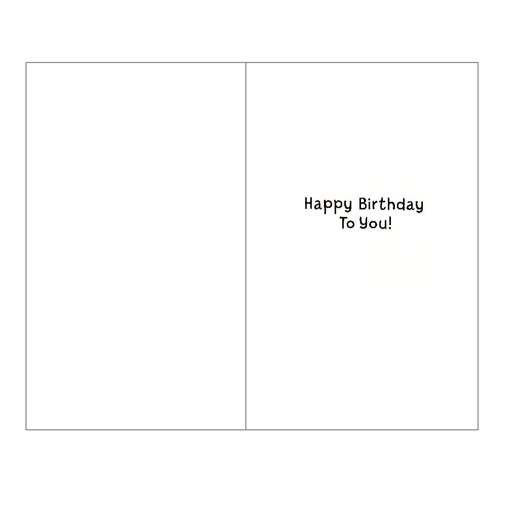 Front of this birthday card features an illustration of a cartoon red digger holding gift boxes, set against a colourful background, paired with a message.