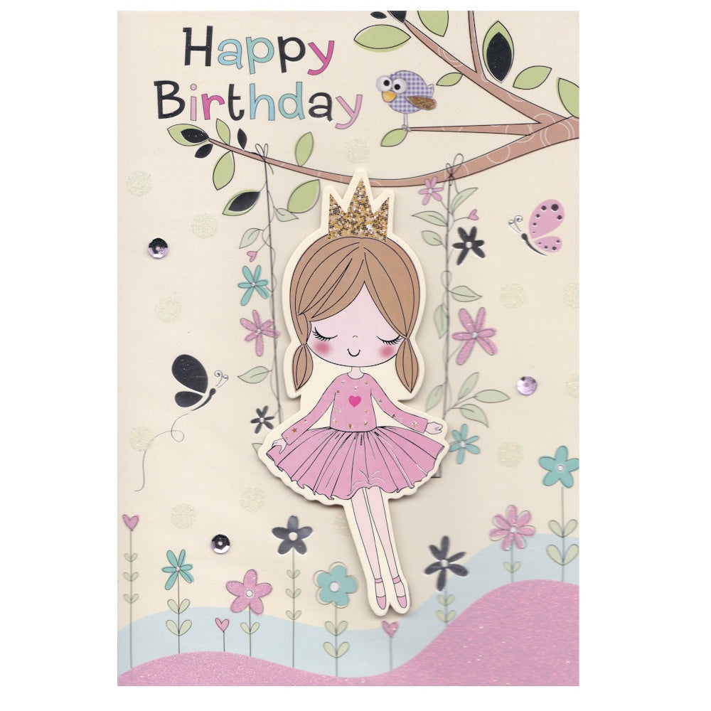 Birthday Card Girl On Swing