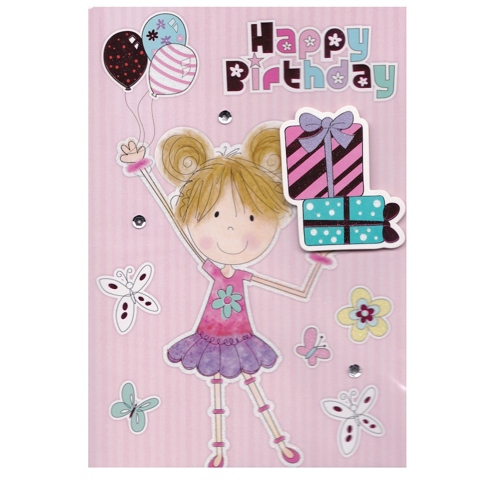 Birthday Card Girl with Presents