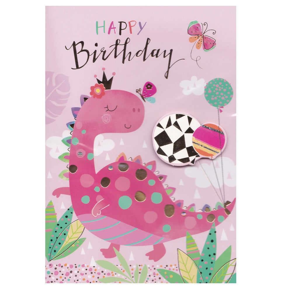 Birthday Card Pink Dinosaur