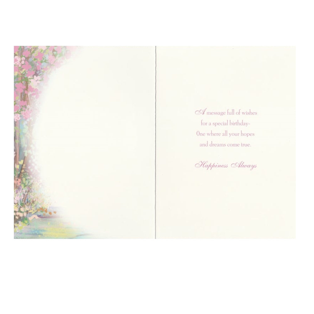 Front of this card features an illustration of flowers, bordering a written verse.