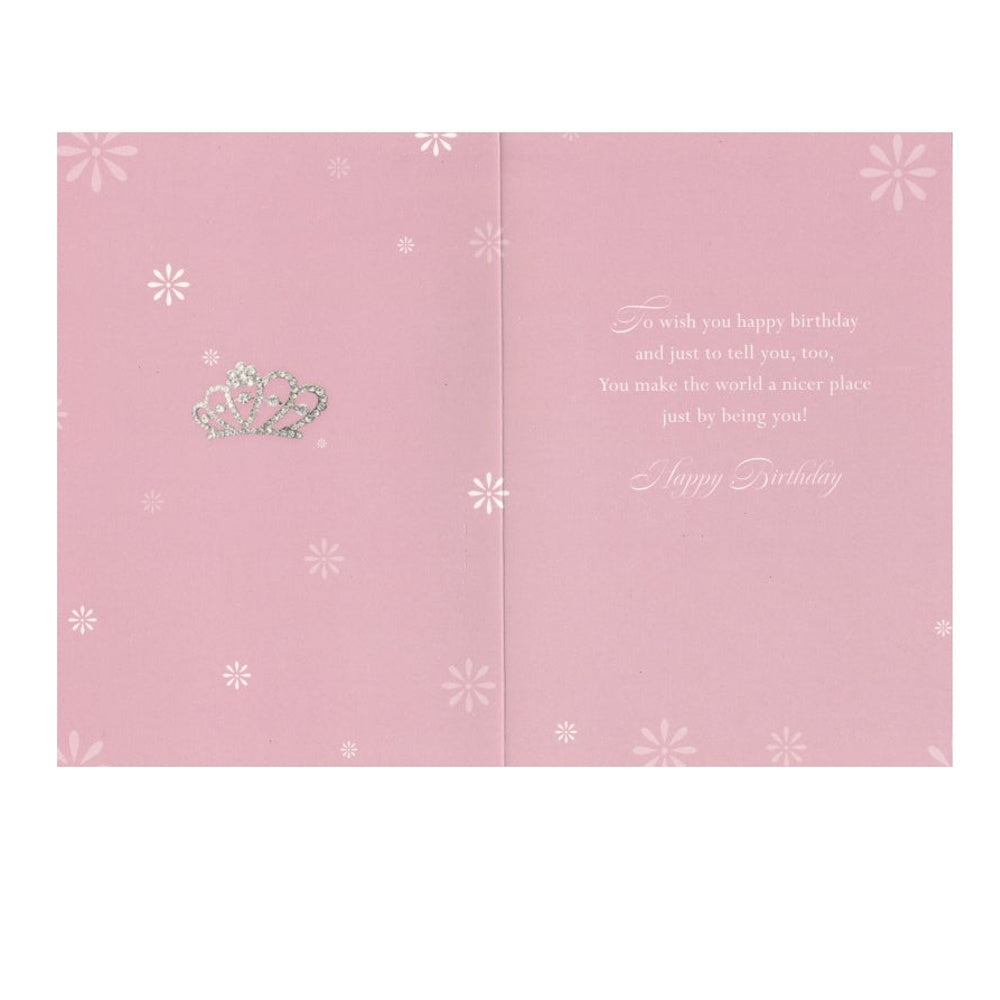 Front of this card features an illustration of a white fluffy cat wearing a tiara with the text 'Birthday Girl Have a PURRfect time!'.