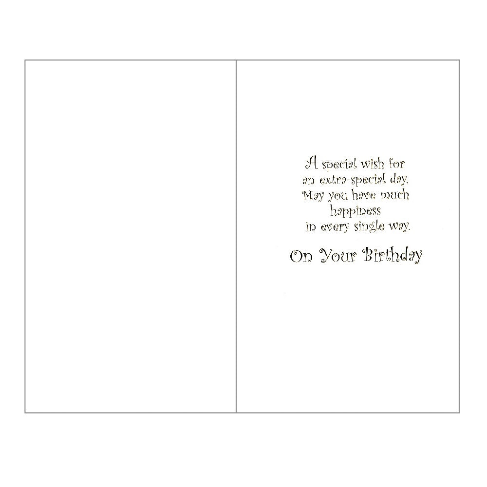 Front of this card features multicoloured bunting fastened onto a line by buttons with the text 'Wonderful Teenager BIRTHDAY Wishes', as shown in product photo.