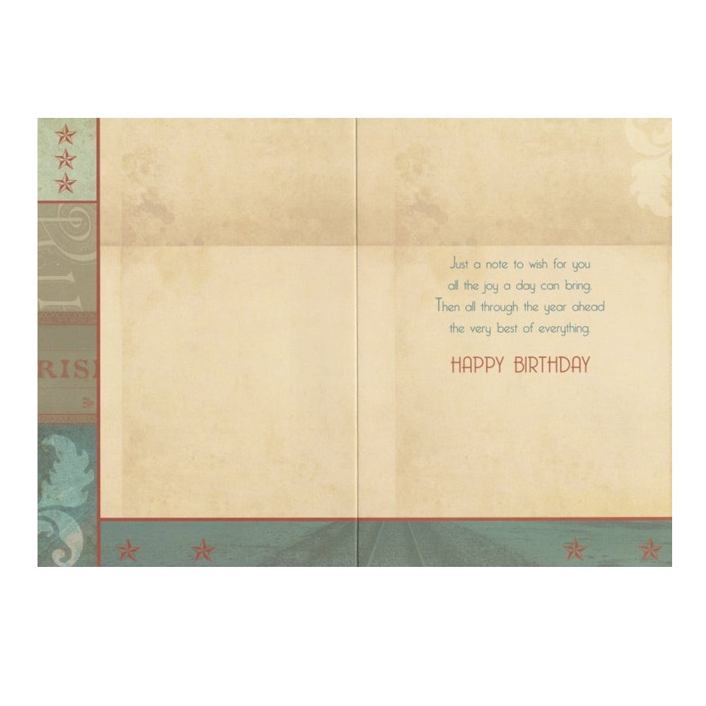 Front of this card features an illustration of a steam engine train and railway tracks, paired with a message.