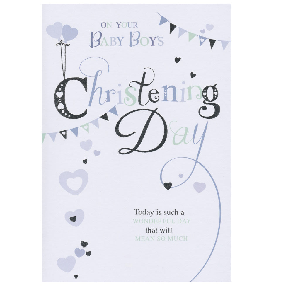 Christening Card Baby Boy Hearts