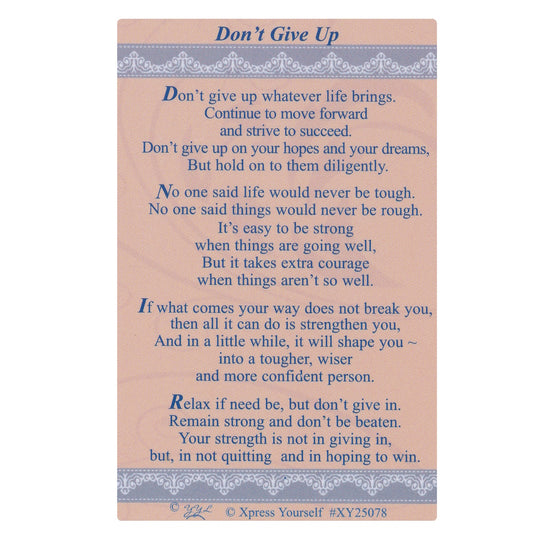 Don't Give Up keepsake wallet card.