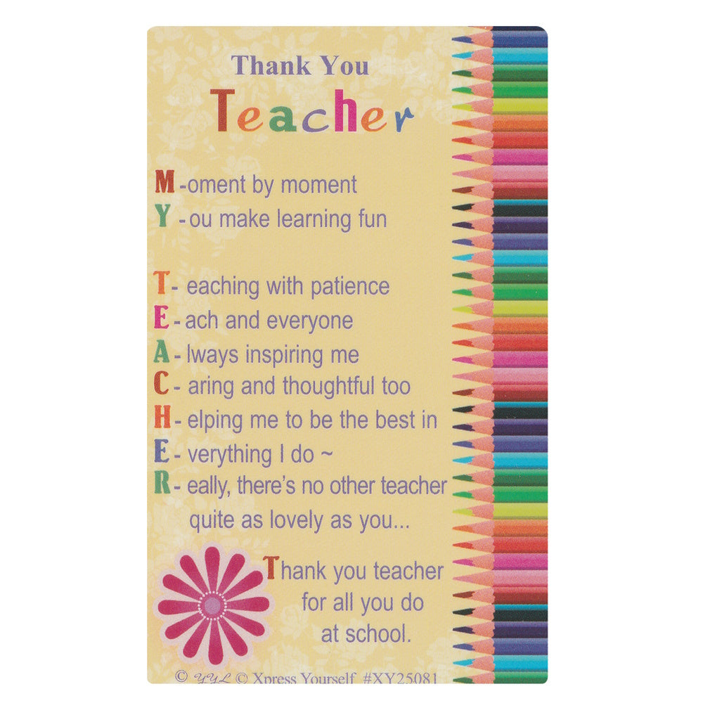 Thank You Teacher keepsake wallet card.