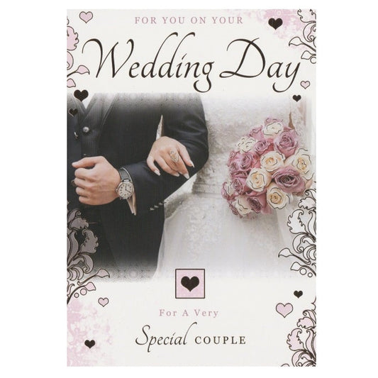 Front of this card features a photo of a married couple, paired with a message.