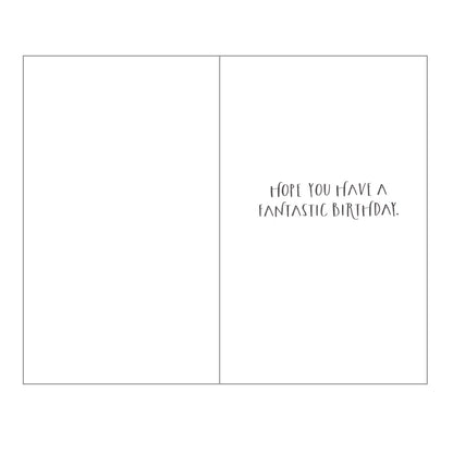 Front of this 4th birthday card features an illustration of a unicorn on a rainbow, paired with a message.