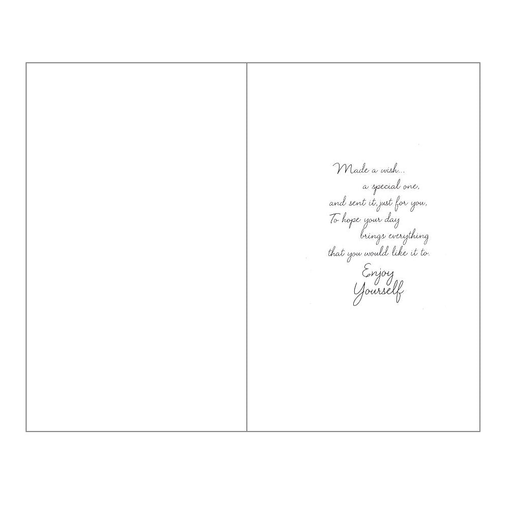 Front of this 65th birthday card features an illustration of a garden table setting, paired with a message.