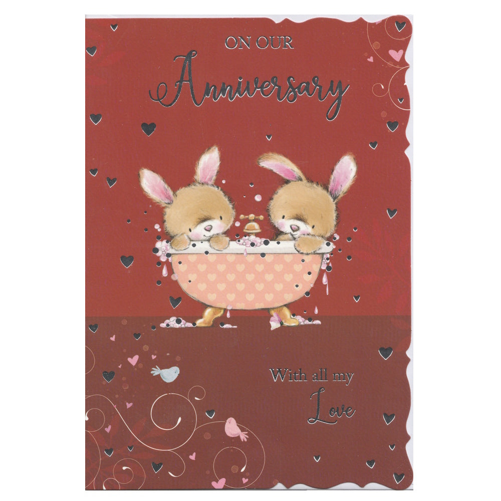 Anniversary Card - Rabbits in Bathtub
