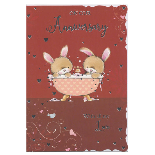 Anniversary Card - Rabbits in Bathtub