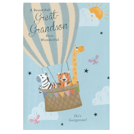 Baby Card Great Grandson Animal Balloon