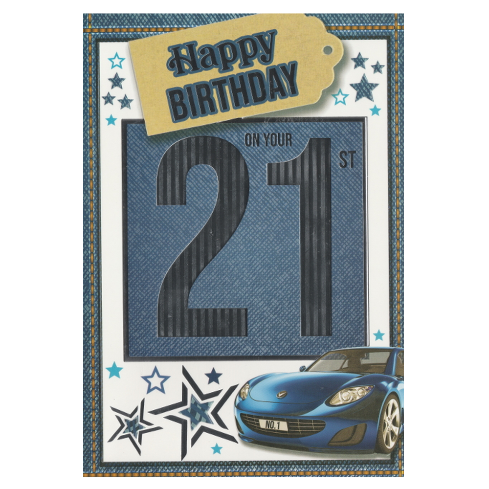 Birthday Card Age 21 Blue Car