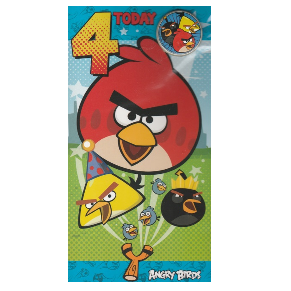 Birthday Card Age 4 Angry Birds With Badge