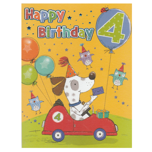 Birthday Card Age 4 Dog Owls