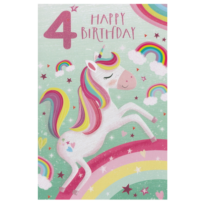 Birthday Card Age 4 Unicorn