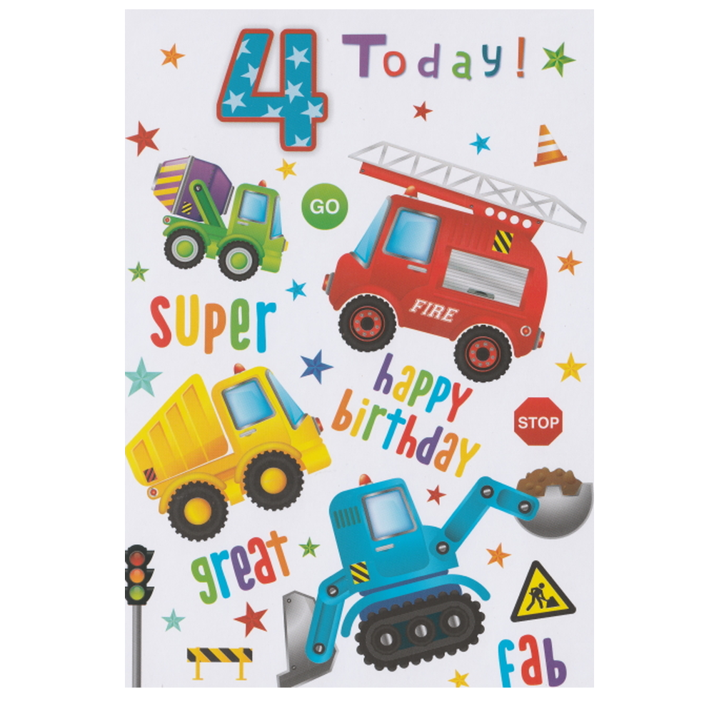 Birthday Card Age 4 Vehicles