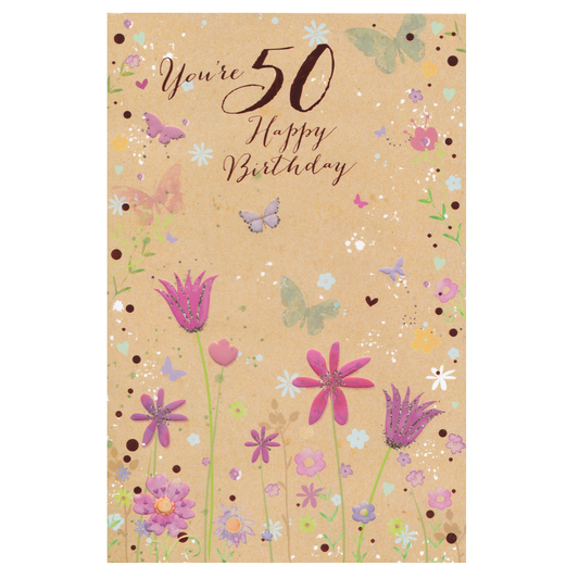 Birthday Card Age 50 Flowers