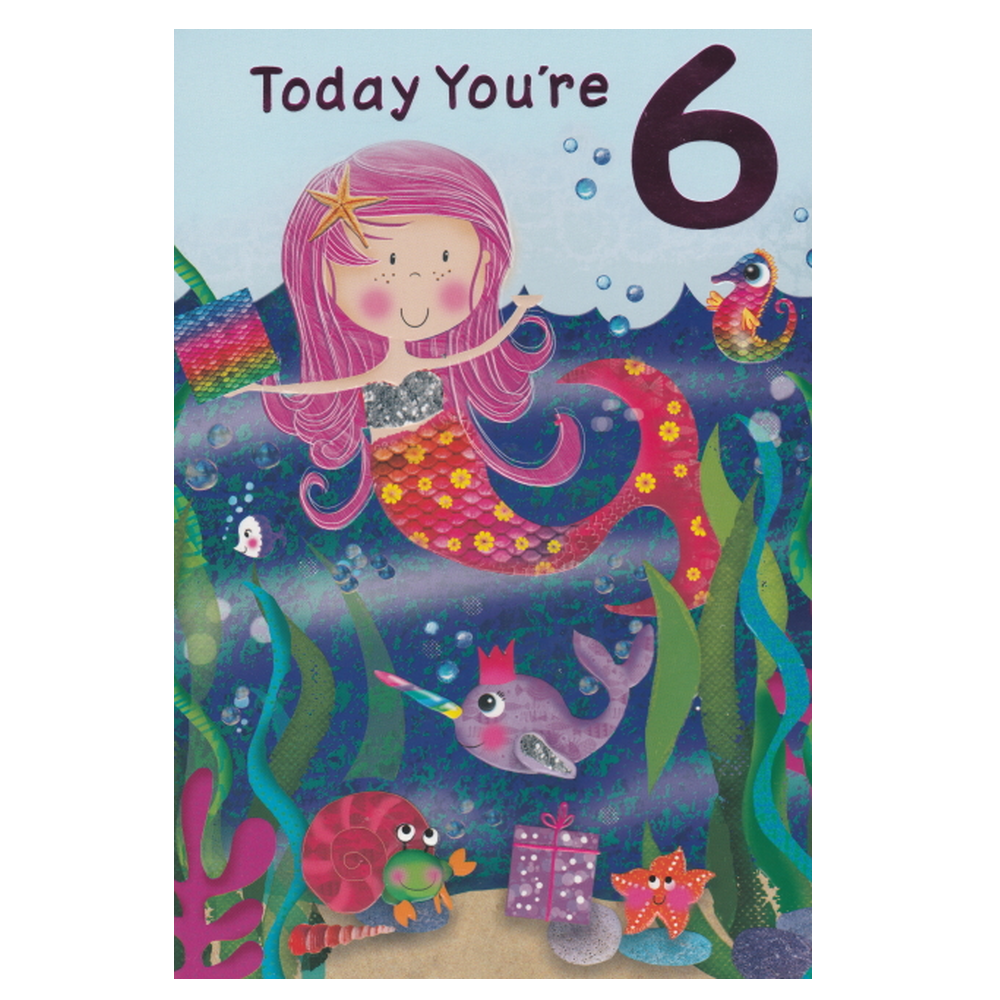 Birthday Card Age 6 Mermaid Seahorse