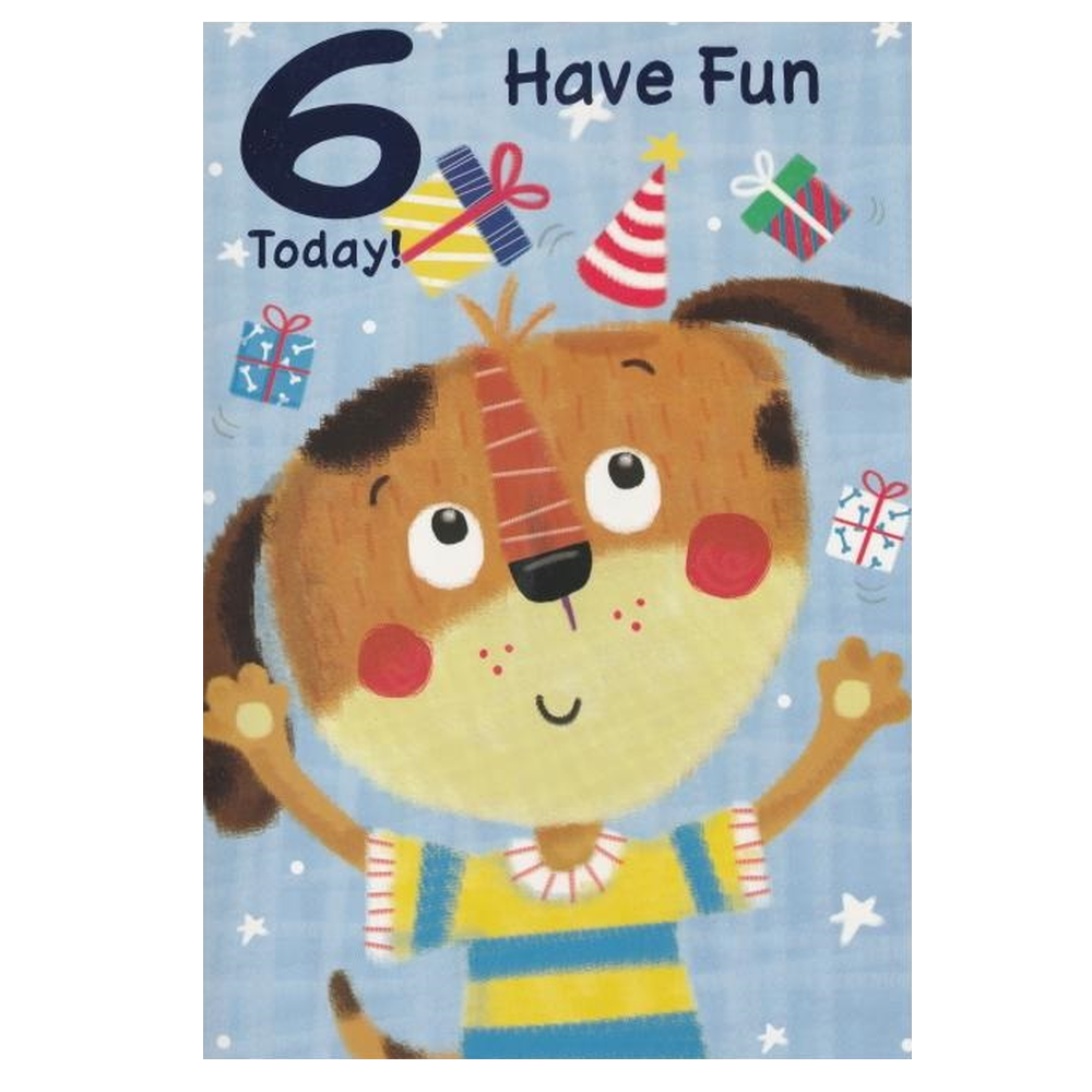 Birthday Card Age 6 Striped Jumper Dog