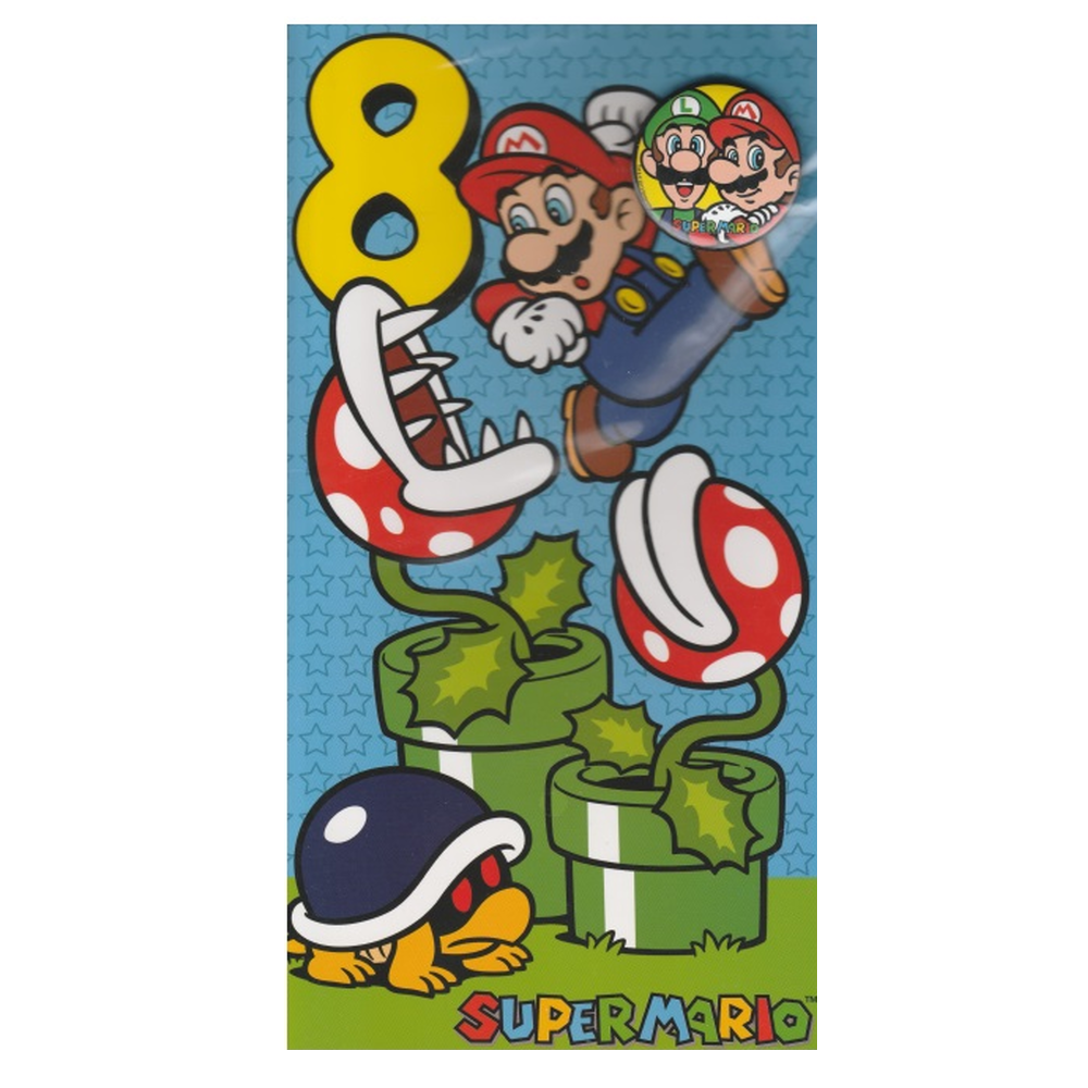 Birthday Card Age 8 Mario Bros With Badge