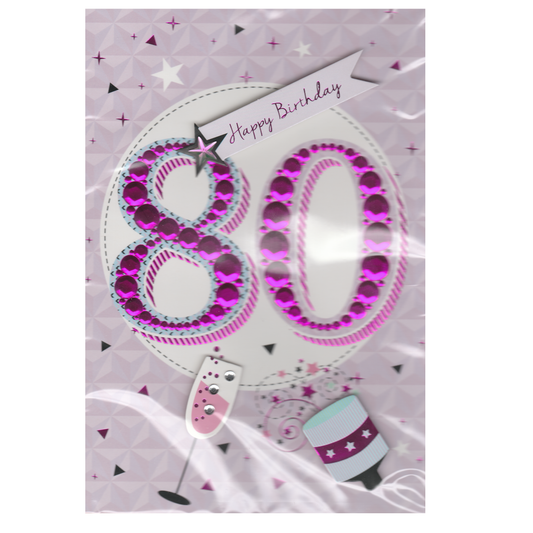 Birthday Card Age 80 Purple Diamante