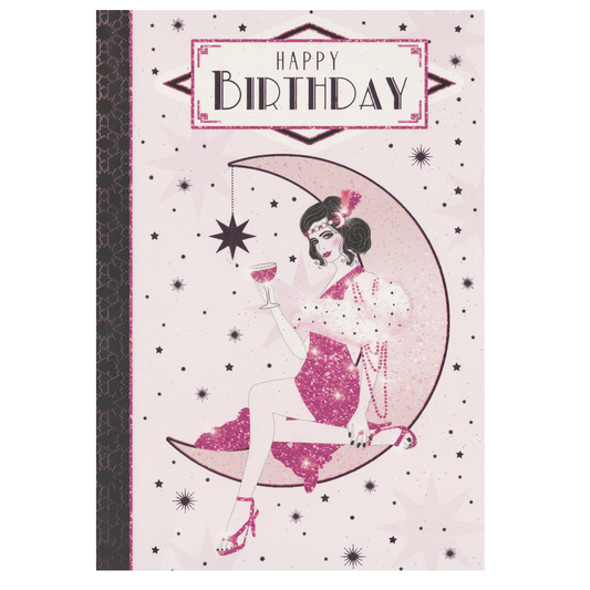 Birthday Card Art Deco Crescent Moon