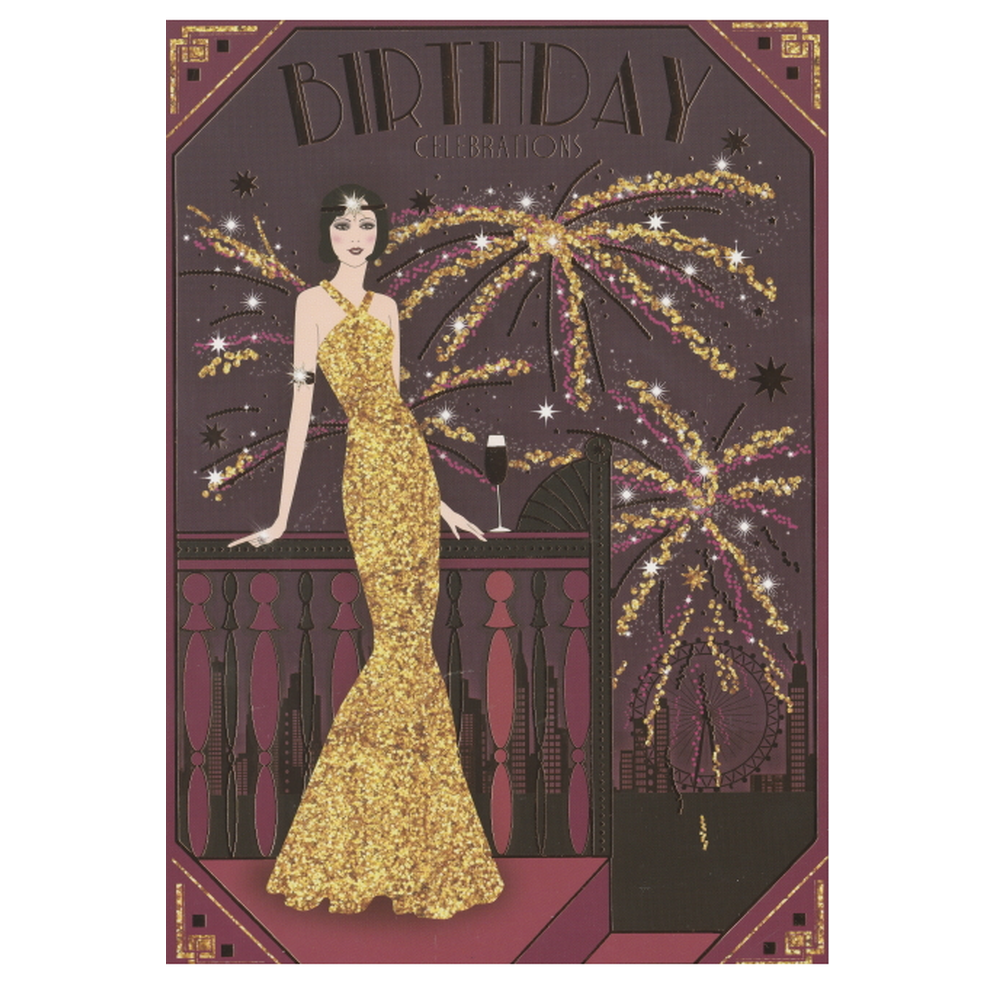 Birthday Card Art Deco Fireworks