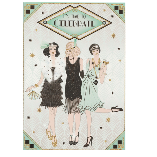 Birthday Card Art Deco Flapper Girls