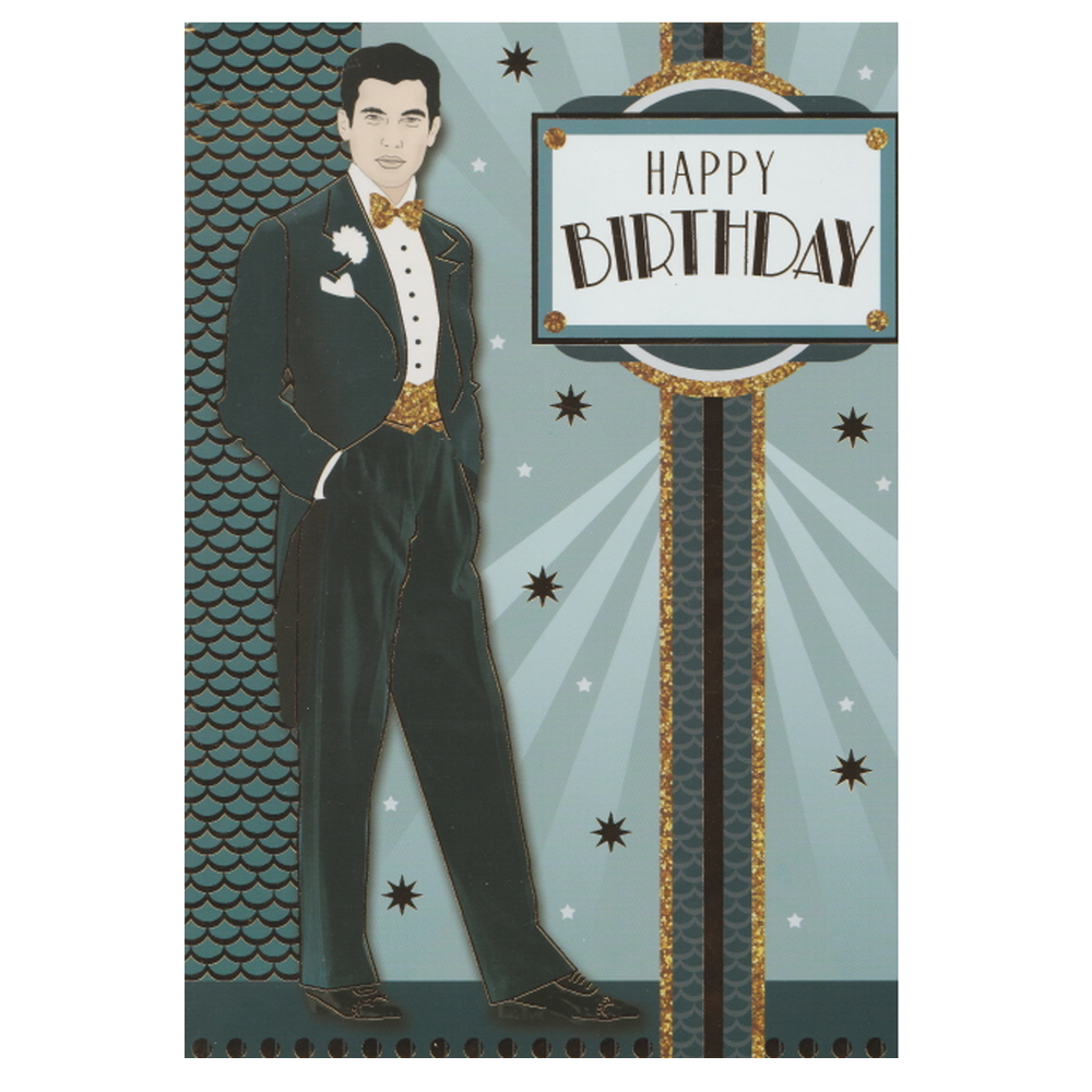 Birthday Card Art Deco Man In Suit