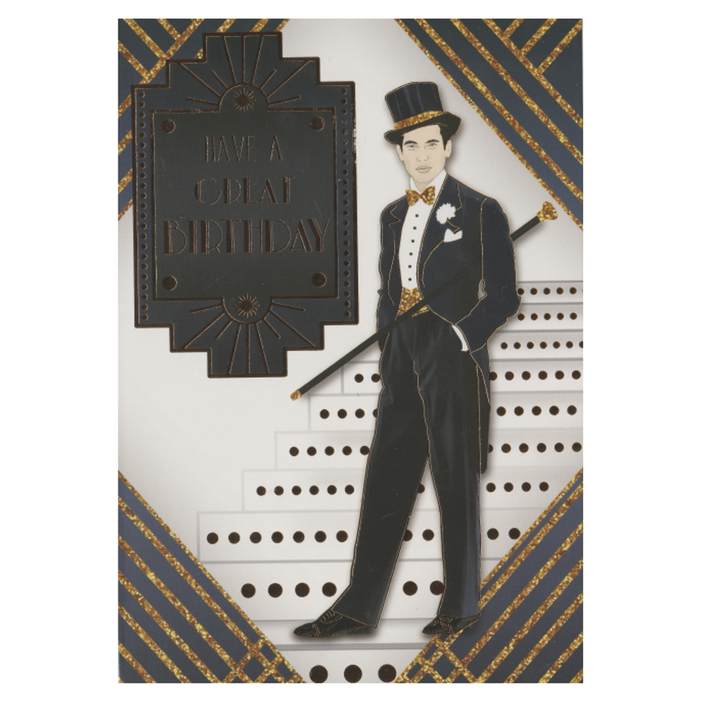 Birthday Card Art Deco Top Hat & Cane