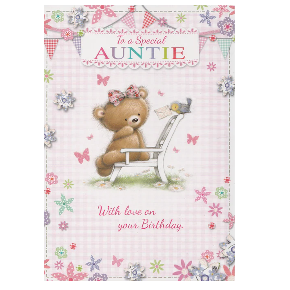 Birthday Card Auntie Bear Bird