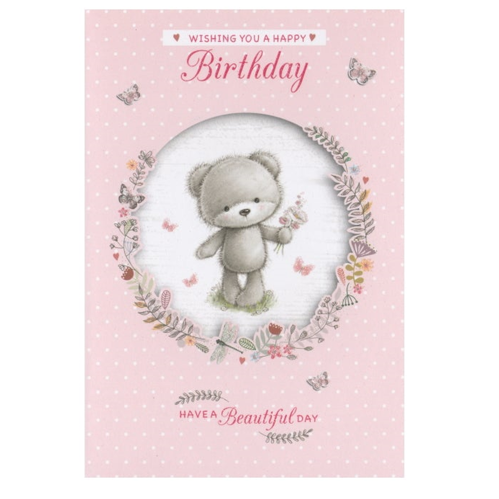 Birthday Card Bear Flower