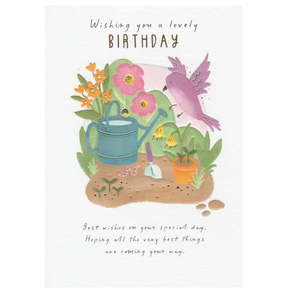 Birthday Card Bird & Watering Can