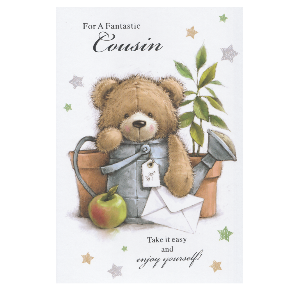 Birthday Card Cousin Bear Watering Can