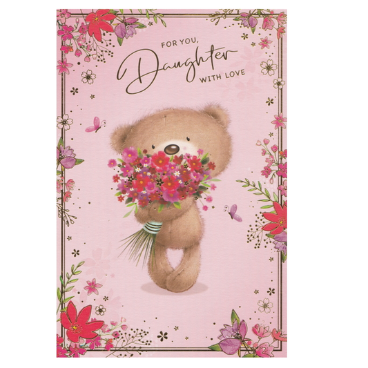 Birthday Card Daughter Bear Flowers