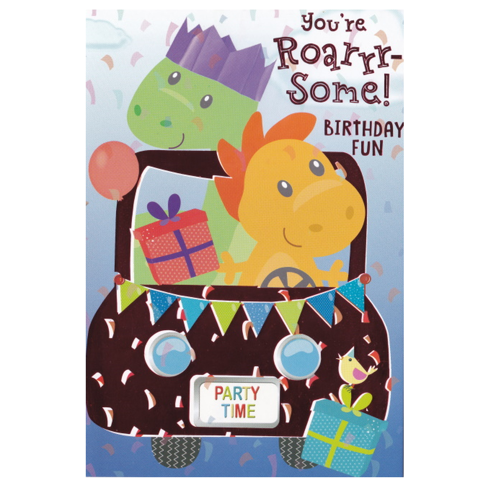 Birthday Card Dinosaur Car