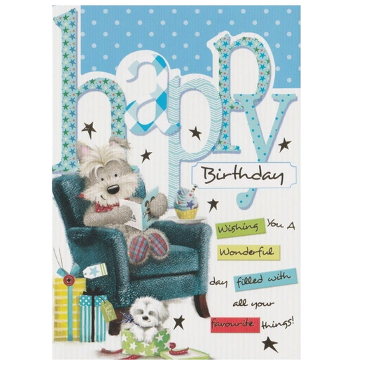 Birthday Card Dog Sat In Chair