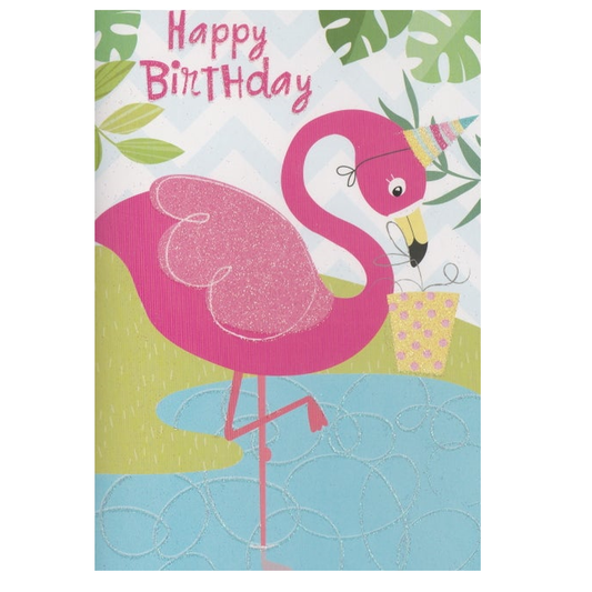 Birthday Card Flamingo Party Hat