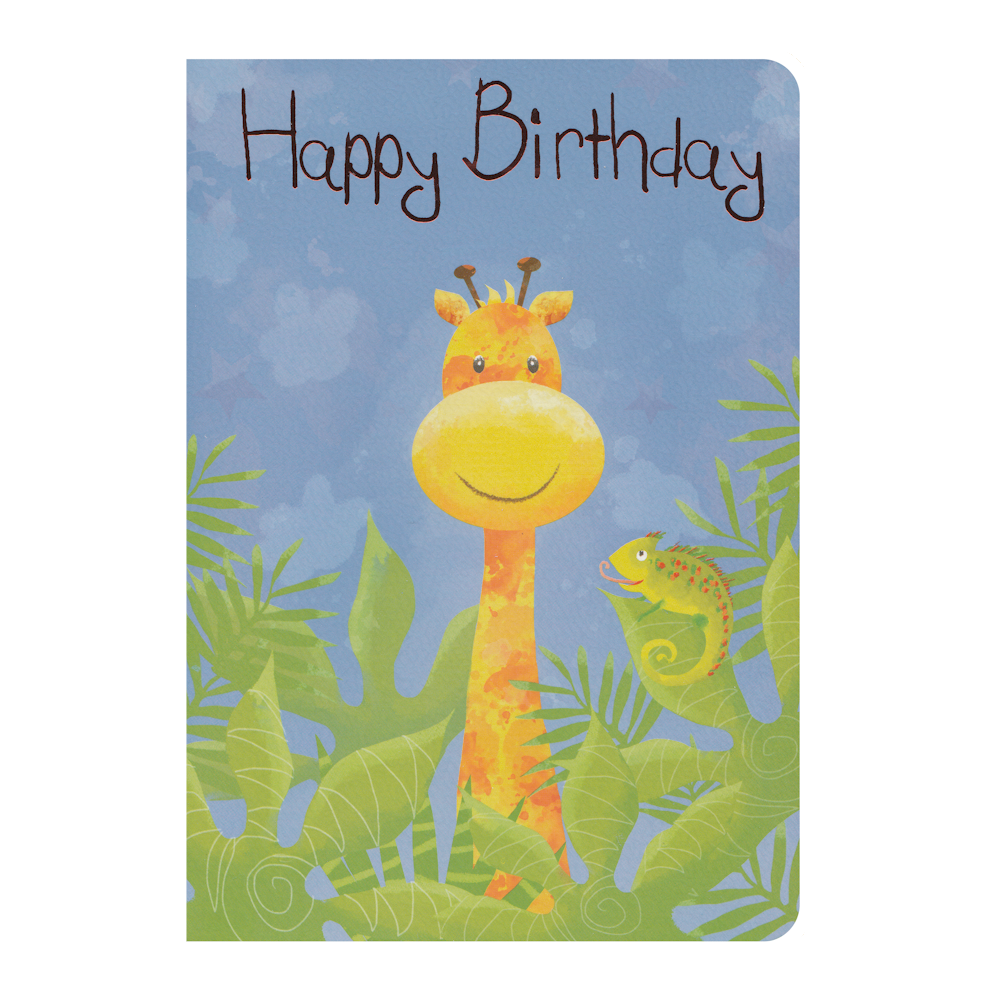 Birthday Card Giraffe & Chameleon