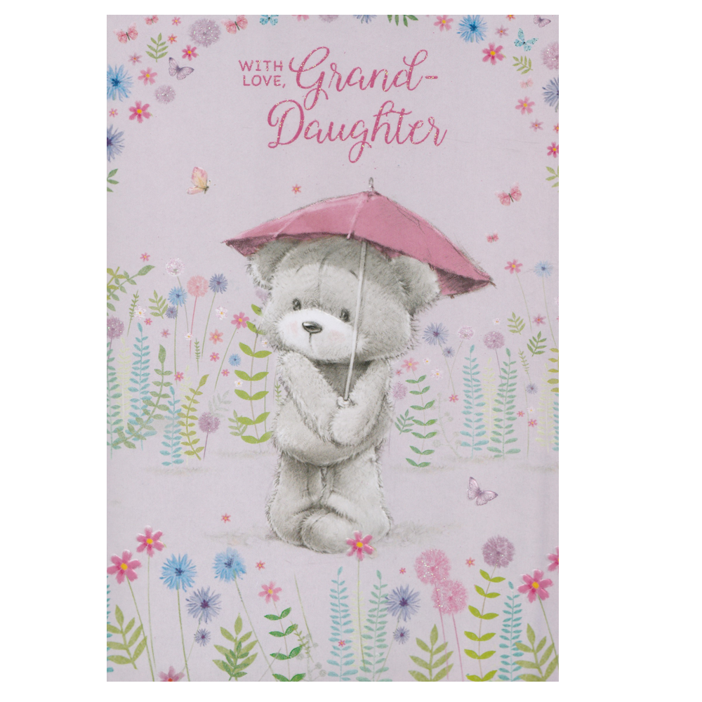 Birthday Card Granddaughter Pink Umbrella