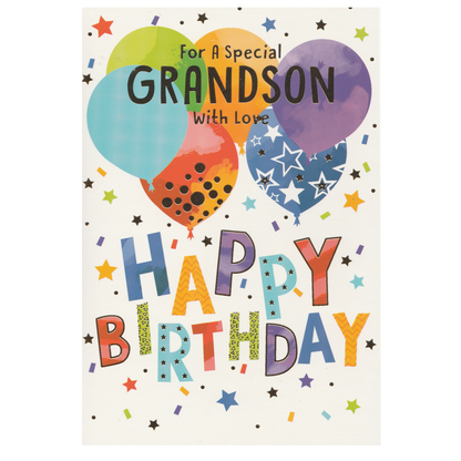 Birthday Card Grandson Colourful Balloons