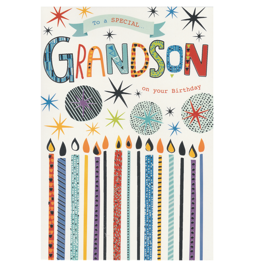 Birthday Card Grandson Colourful Candles