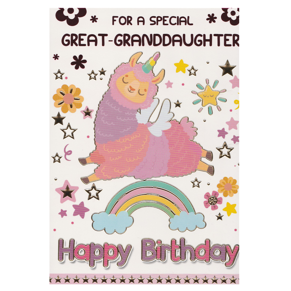 Birthday Card Great Granddaughter Alpaca Rainbow