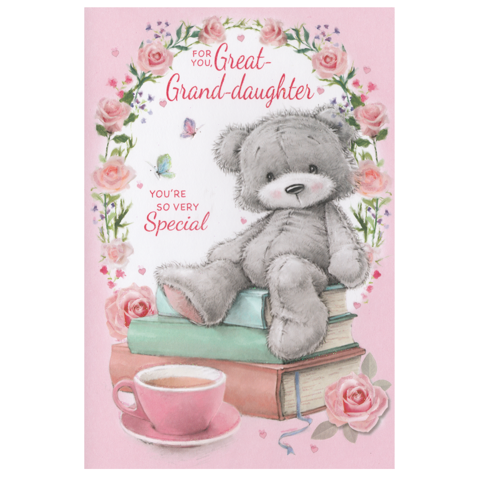 Birthday Card Great Granddaughter Bear Books Pink